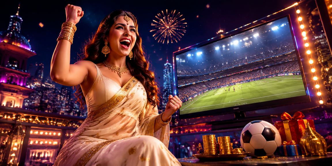 Cheerful Indian woman enjoying cricket betting on mobile