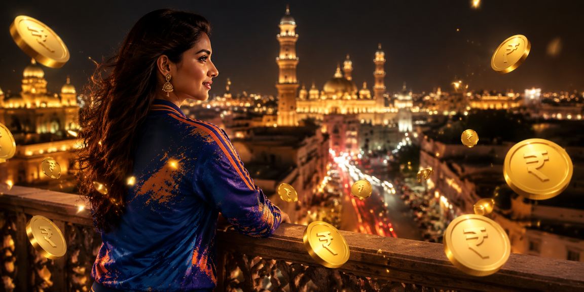 View of Lucknow old city with cricket betting and rupee symbol